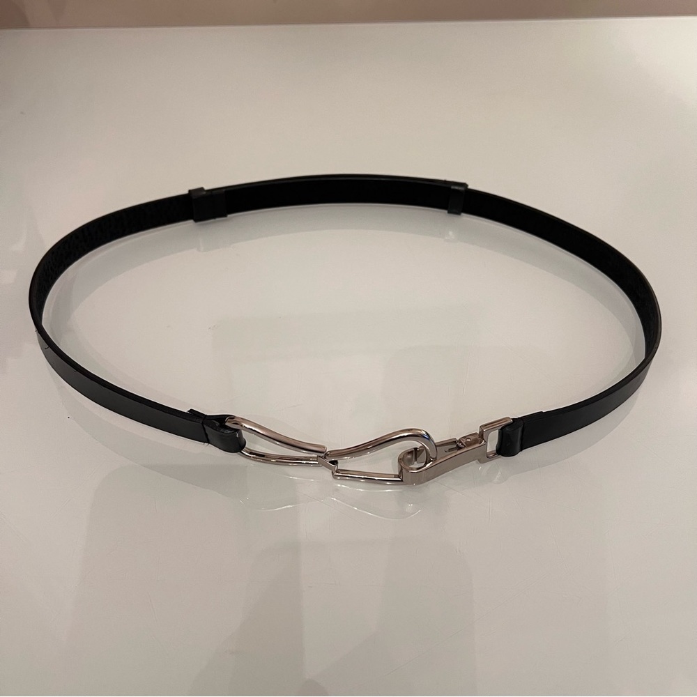GENUINE LEATHER Hook Belt Black Adjustable Statement Waist Belt - Picture 6 of 8